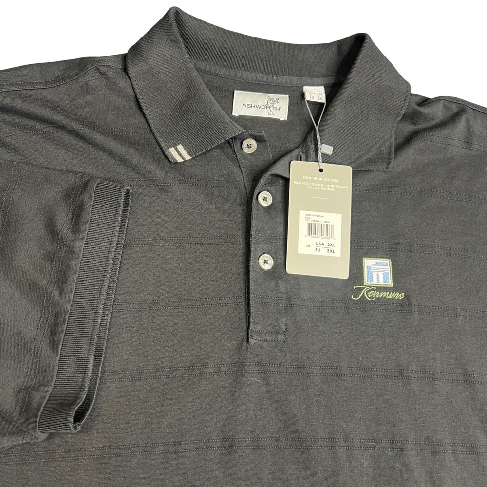Ashworth Mens EZ-Tech Black Striped Polo Shirt Kenmure Logo Size XXL New NWT